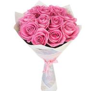11 рожевих троянд в упаковці