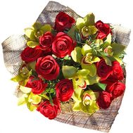 Букет із 8 орхідей і 13 троянд