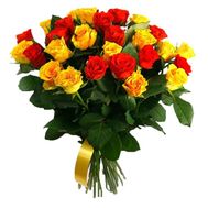 Red and yellow roses in a bouquet