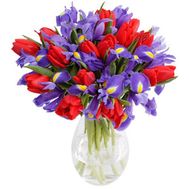 Червоні тюльпани та іриси