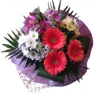 Букет із 3 гербер, 2 хризантем і 2 альстромерії