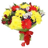 Букет із 3 гербер, 3 хризантем і 3 альстромерій