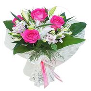 Букет із 1 лілії, 5 альстромерій і 5 троянд
