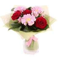 Букет із 3 троянд, 3 гербер, 3 альстромерій
