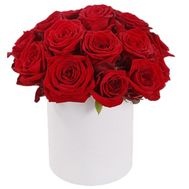 Arrangement of red roses in a box