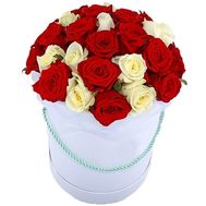 Box of red and white roses