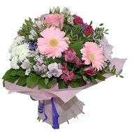 Букет із 3 гербер, 3 хризантеми, 3 троянди і 5 альстромерій