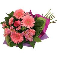 Букет із 3 гербер, 3 альстромерій і 1 троянди