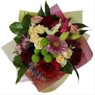 Букет із 6 троянд, 1 лілії, 2 гербер