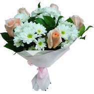 Букет із 5 троянд і 4 хризантеми