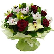 Букет із 9 троянд та 12 орхідей