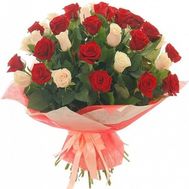 Bouquet of 37 red and white roses