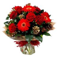 Букет із 3 гербер, 3 роз, 3 гвоздик