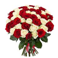 Bouquet of 45 red and white roses