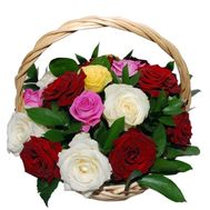 Basket of 17 multi-colored roses