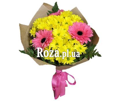 Невеликий букет із гербер та хризантем Невеликий букет із гербер та хризантем