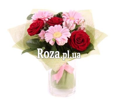 Букет із 3 троянд, 3 гербер, 3 альстромерій Букет із 3 троянд, 3 гербер, 3 альстромерій