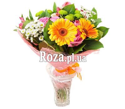 Bouquet of 2 gerberas, 5 roses, 4 chrysanthemums and 2 alstroemeria Bouquet of 2 gerberas, 5 roses, 4 chrysanthemums and 2 alstroemeria