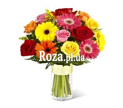 Букет із 10 троянд і 7 гербер Букет із 10 троянд і 7 гербер