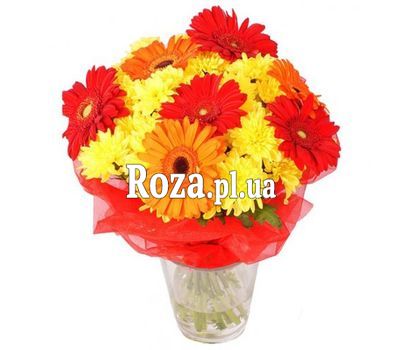 Букет із 6 хризантем і 7 гербер Букет із 6 хризантем і 7 гербер