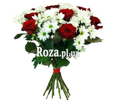 Букет із 7 троянд і 6 хризантем Букет із 7 троянд і 6 хризантем
