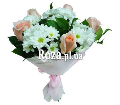 Букет із 5 троянд і 4 хризантеми Букет із 5 троянд і 4 хризантеми