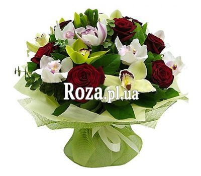 Букет із 9 троянд та 12 орхідей Букет із 9 троянд та 12 орхідей