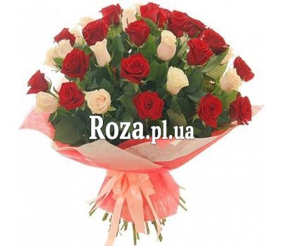 Букет із 37 червоних і білих троянд