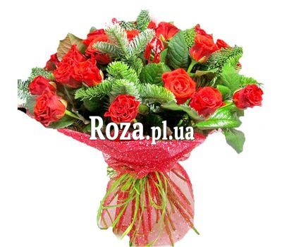 Букет із 21 троянди і ялиці