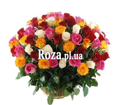 Кошик з 101 різнобарвною троянди Кошик з 101 різнобарвною троянди