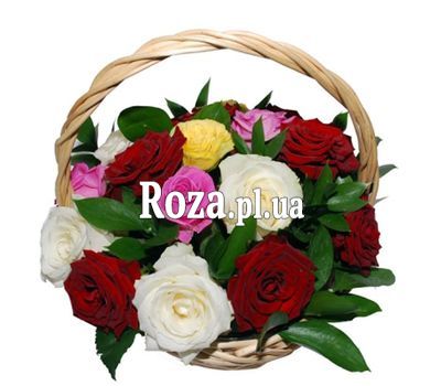 Basket of 17 multi-colored roses Basket of 17 multi-colored roses