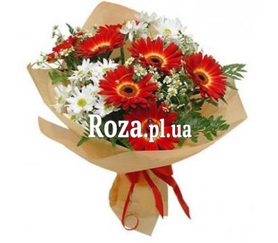 Букет із 7 гербер та 2 хризантем Букет із 7 гербер та 2 хризантем